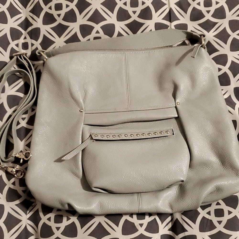 LAGGO Joyce Light Gray Pebbled Genuine Leather Hobo Purse